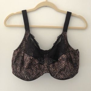Elomi Morgan Black and Brown Underwire Lace Bra 38H UK, 38K US
